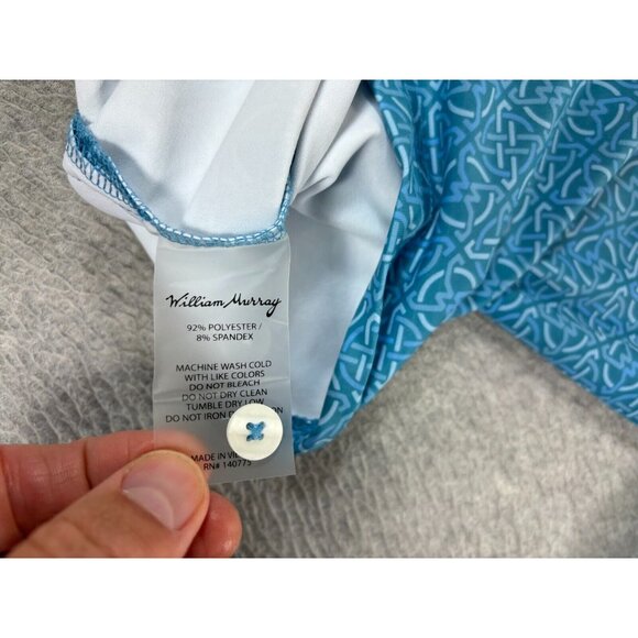 William Murray Geometric Design Short Sleeve Golf Polo Shirt (Men's Medium) Blue - Picture 9 of 11